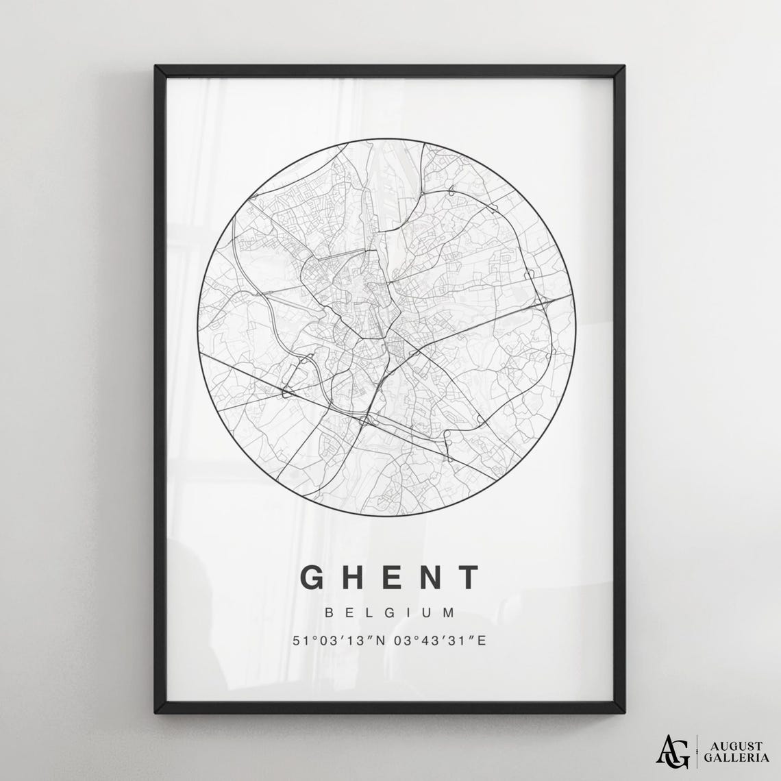 Ghent Belgium Minimalist City Map Circular Street Grid Plan Poster