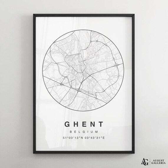 Ghent Belgium Minimalist City Map Circular Street Grid Plan Poster