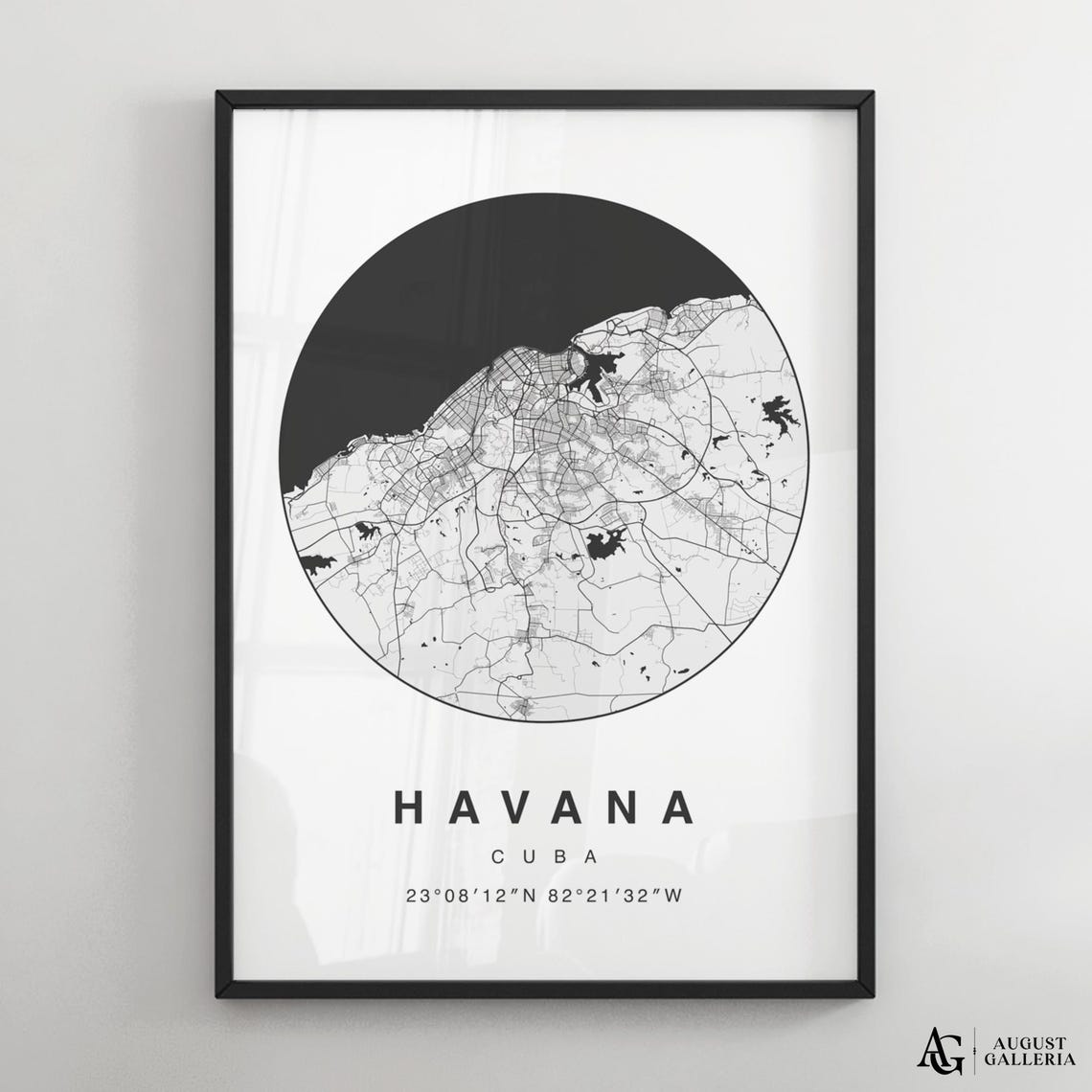 Havana Cuba Minimalist Circular City Map Poster with Coordinates