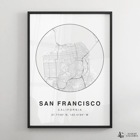 San Francisco California Circular Map Black And White Minimalist Poster