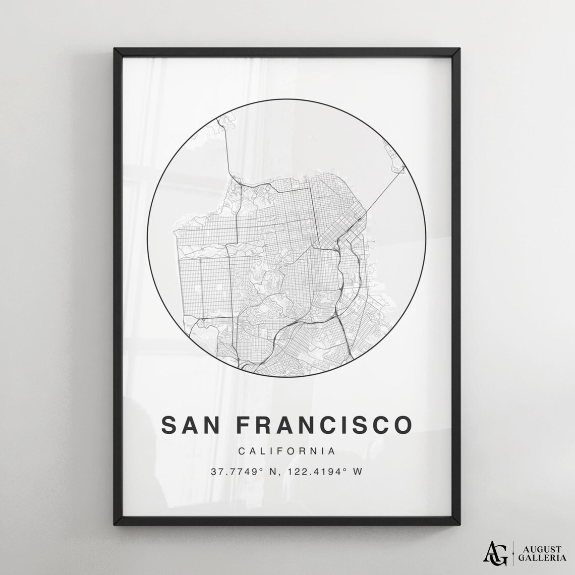 San Francisco California Circular Map Black And White Minimalist Poster