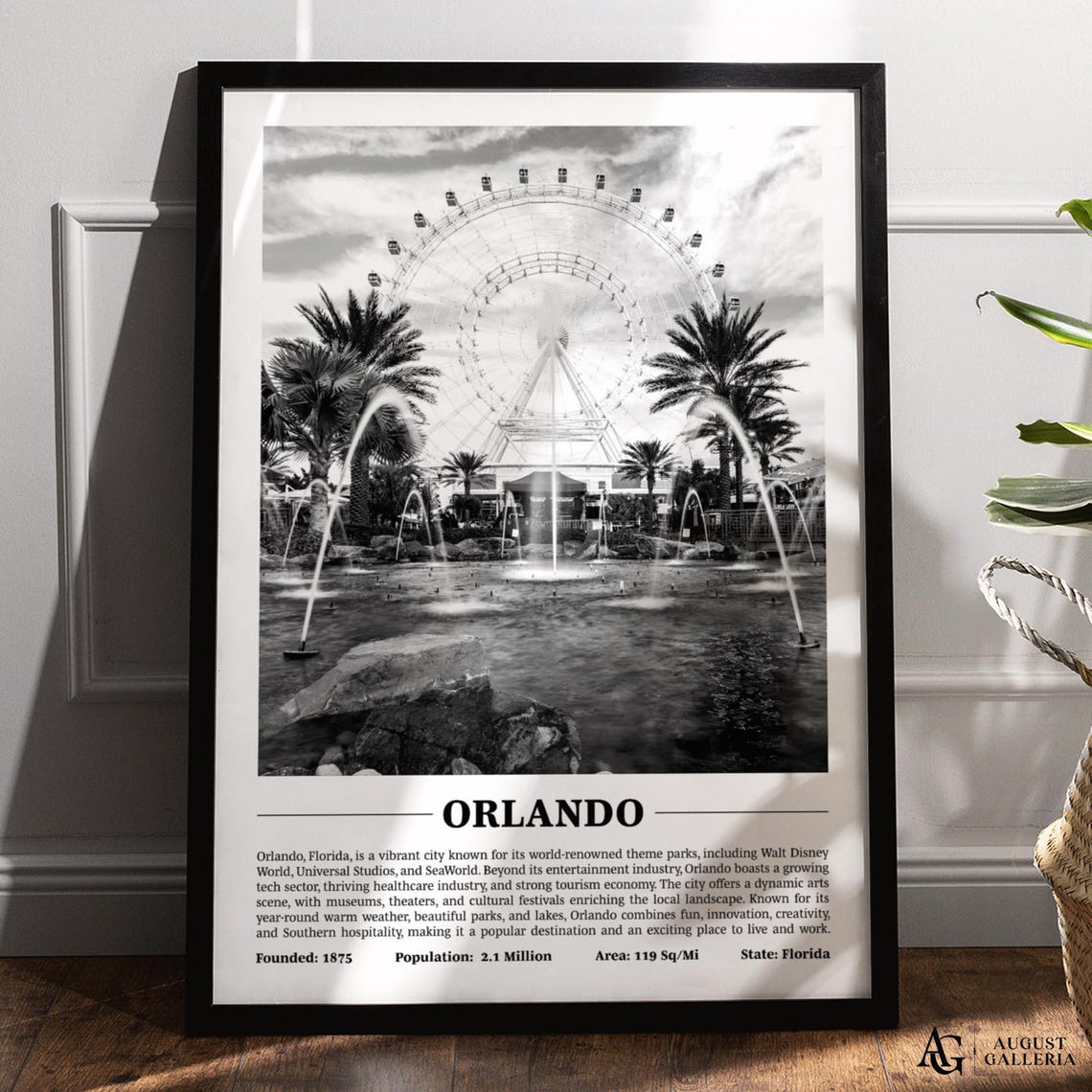 Orlando Florida Observation Wheel Black And White City Poster