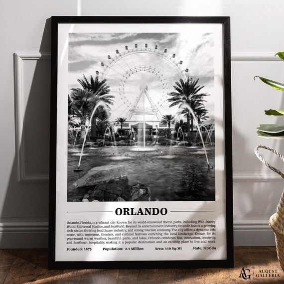 Orlando Florida Observation Wheel Black And White City Poster