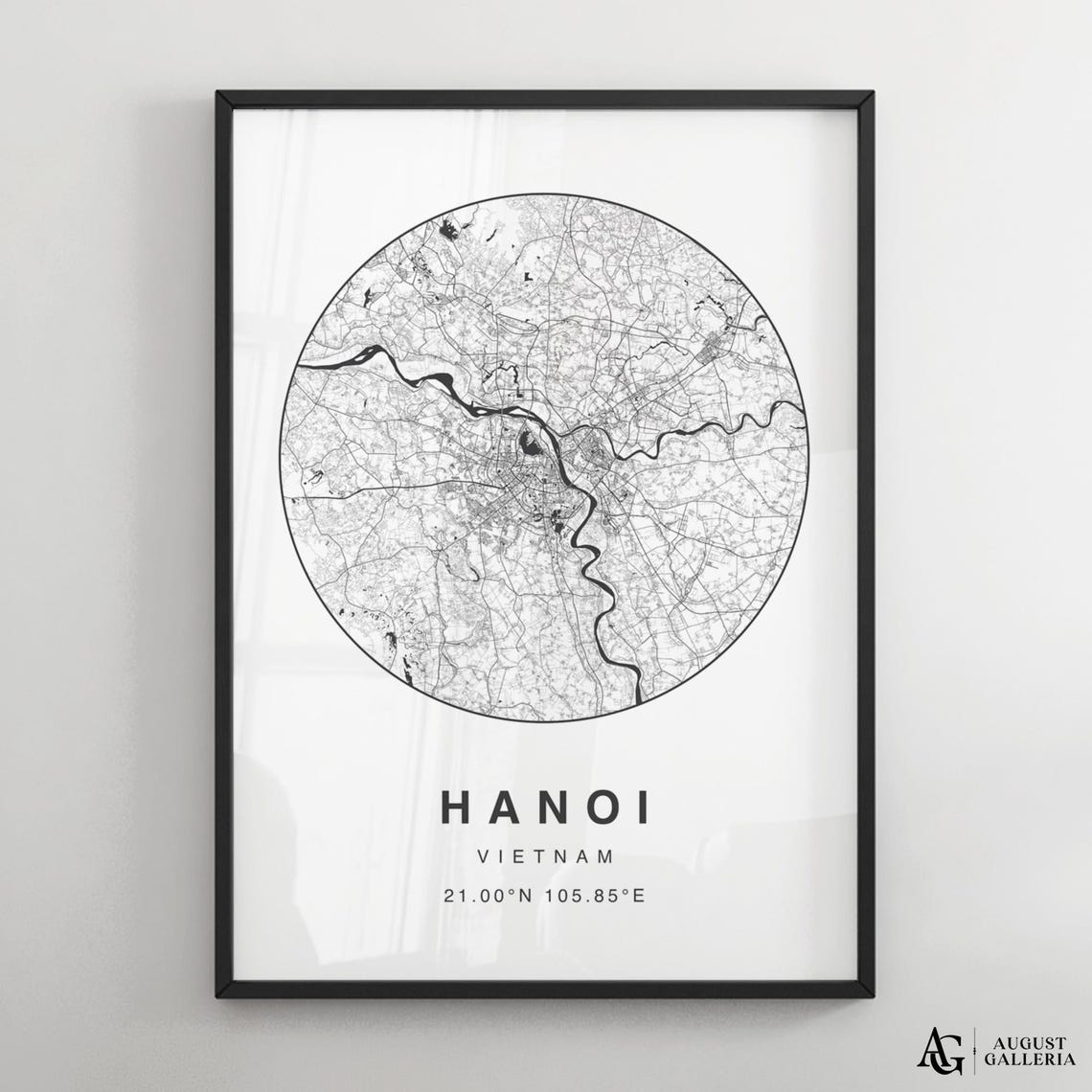 Hanoi Vietnam Minimalist Circular City Map Poster with Coordinates