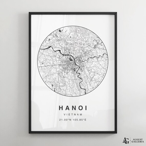 Hanoi Vietnam Minimalist Circular City Map Poster with Coordinates