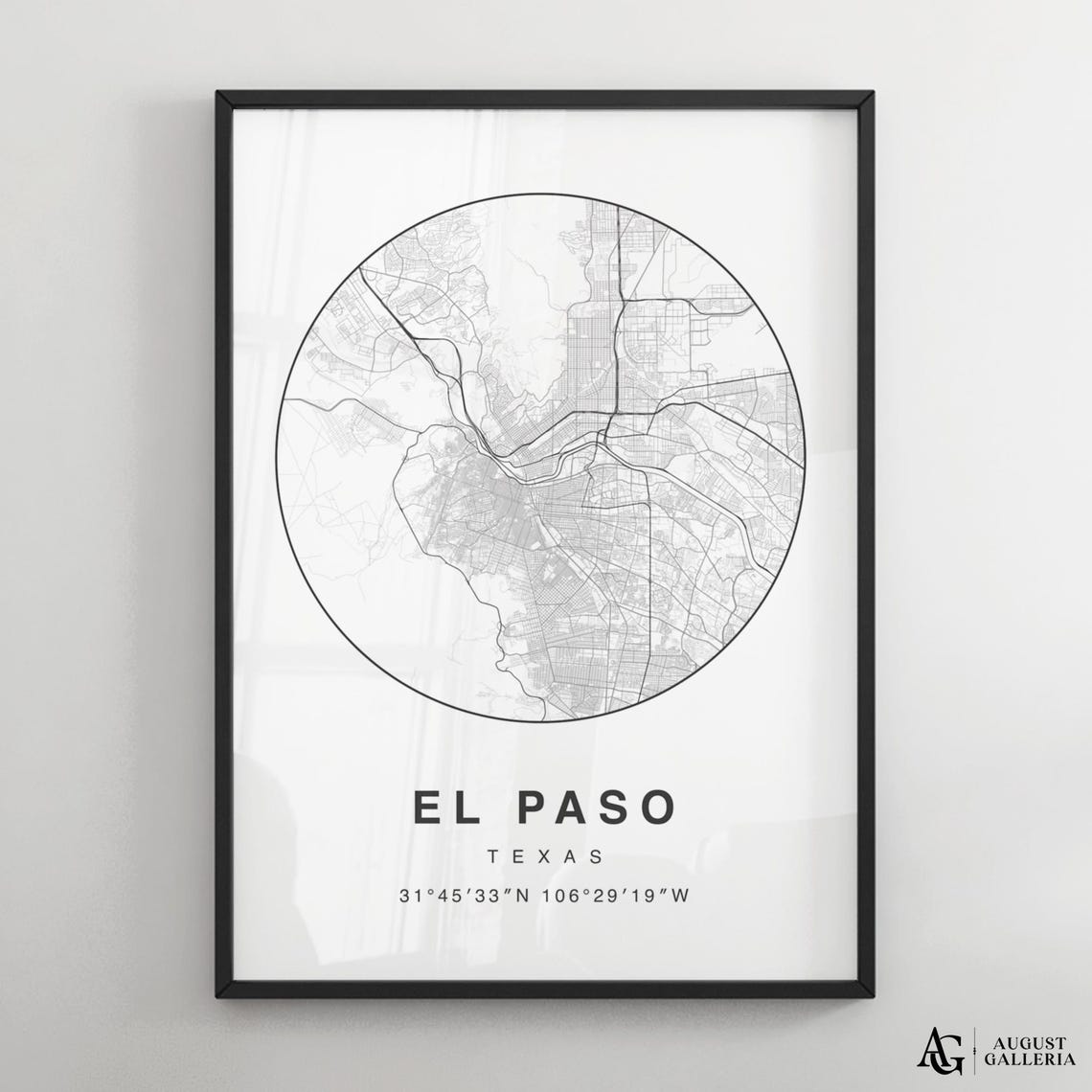 El Paso Texas Minimalist City Map Circle Streets Grid Plan Poster