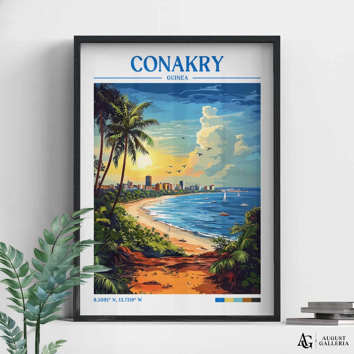 Conakry Guinea Retro Travel Print Wanderlust Posters Illustration Wall Art Framed Prints Canvas Poster