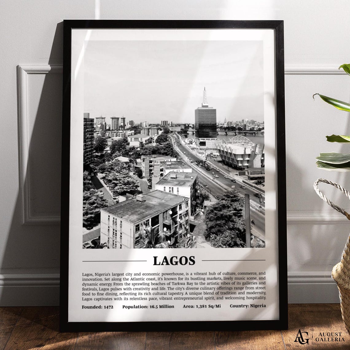 Lagos Nigeria Black and White Coastal Metropolis City Poster