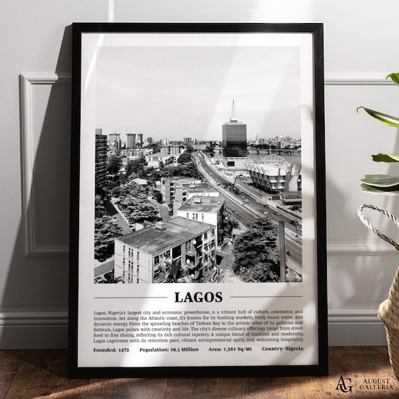 Lagos Nigeria Black and White Coastal Metropolis City Poster