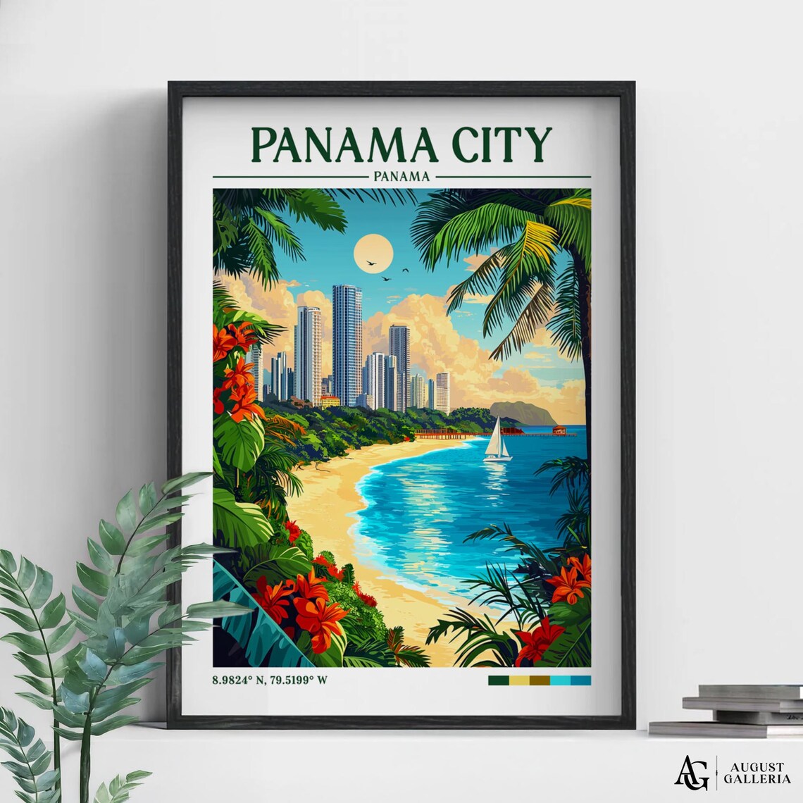 Panama City Skyline Beach Sailboat Vintage Style Travel Poster