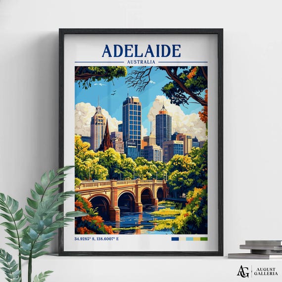 Adelaide Australia Retro Travel Print Wanderlust Posters Wall Art Framed Prints Canvas Poster