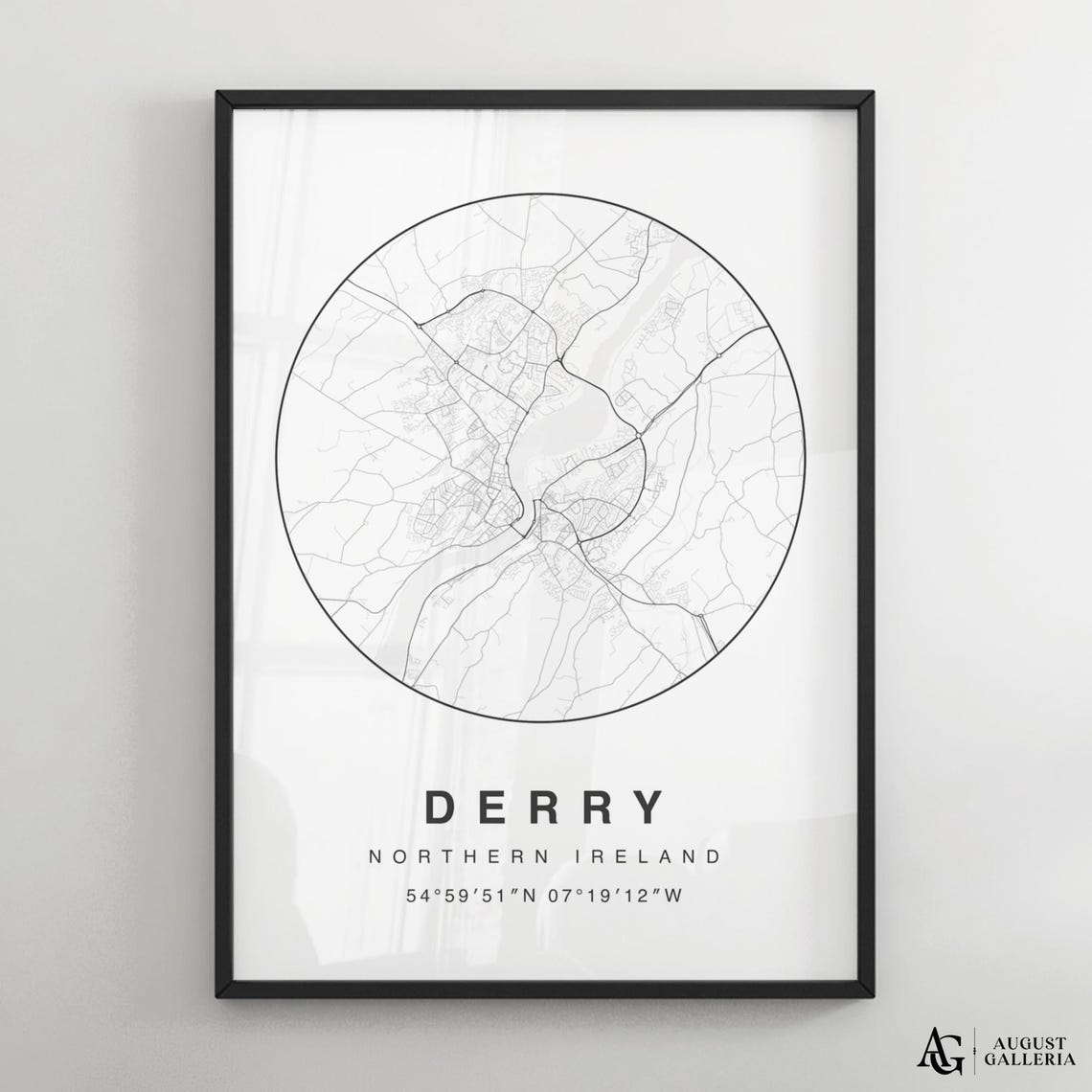 Derry Northern Ireland Black White City Map Coordinates Print