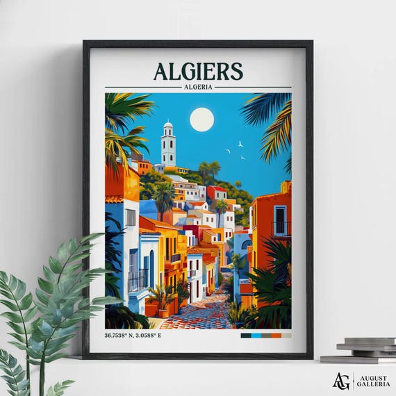 Algiers Algeria Retro Travel Print Wanderlust Posters Wall Art Framed Prints Canvas Poster