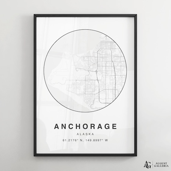 Anchorage Alaska Minimalist Black White Circular Street Map Poster