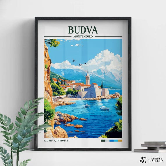 Budva Montenegro Retro Travel Print Wanderlust Posters Wall Art Framed Prints Canvas Poster
