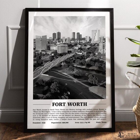 Fort Worth Downtown Towers Black White Texas City Skyline Poster