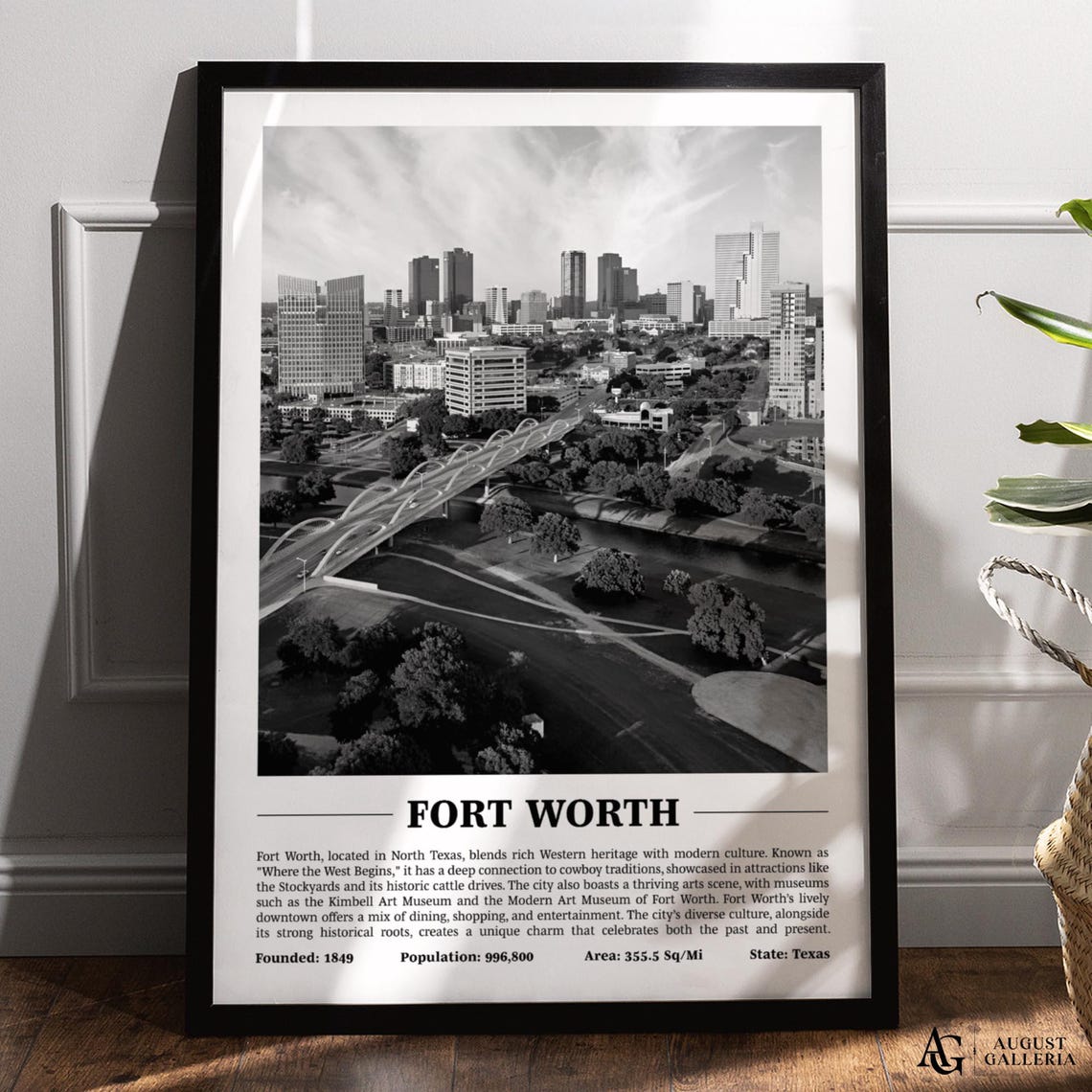 Fort Worth Downtown Towers Black White Texas City Skyline Poster