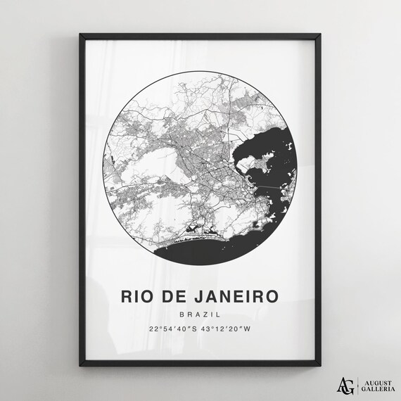 Rio De Janeiro Brazil Beach City Minimalist Black And White Map Poster