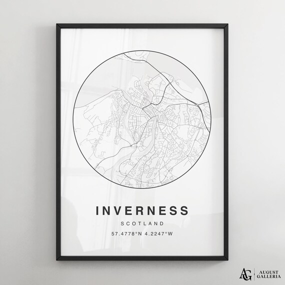 Minimalist Inverness Scotland City Map Circle Coordinates Print