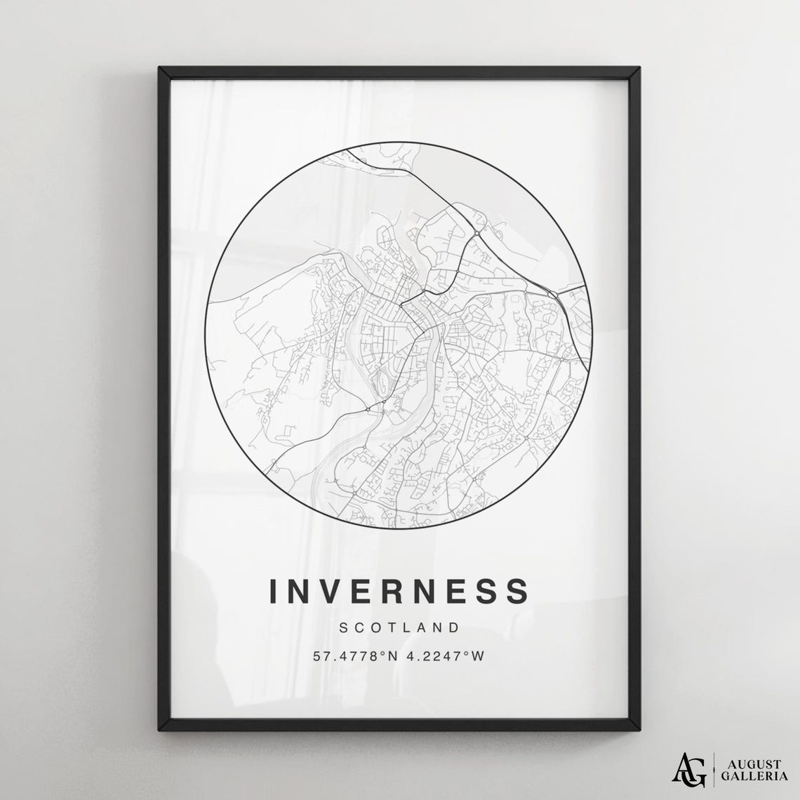 Minimalist Inverness Scotland City Map Circle Coordinates Print