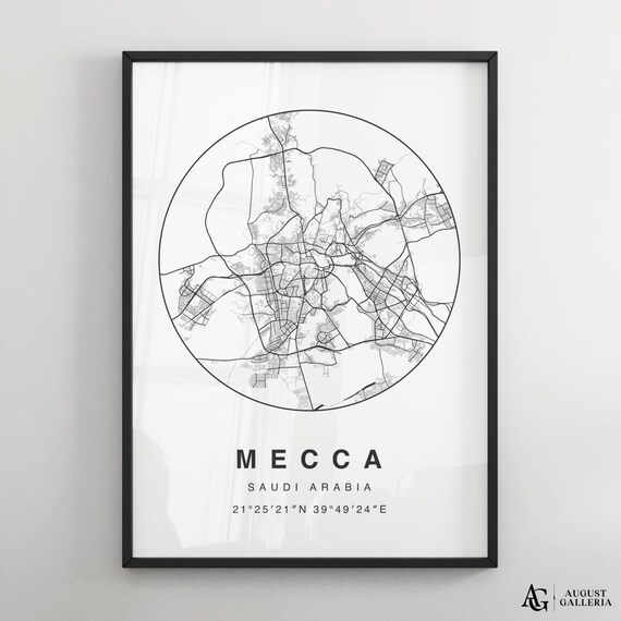 Mecca Saudi Arabia Minimalist Black And White City Map Poster
