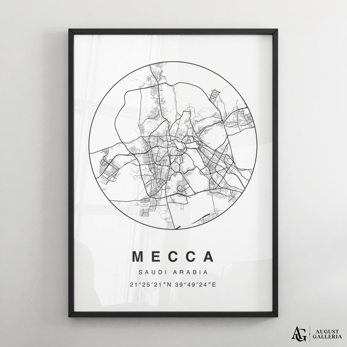Mecca Saudi Arabia Minimalist Black And White City Map Poster