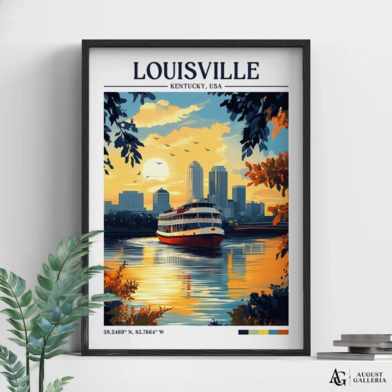 Louisville Kentucky Riverboat Sunset Ohio River Travel Poster