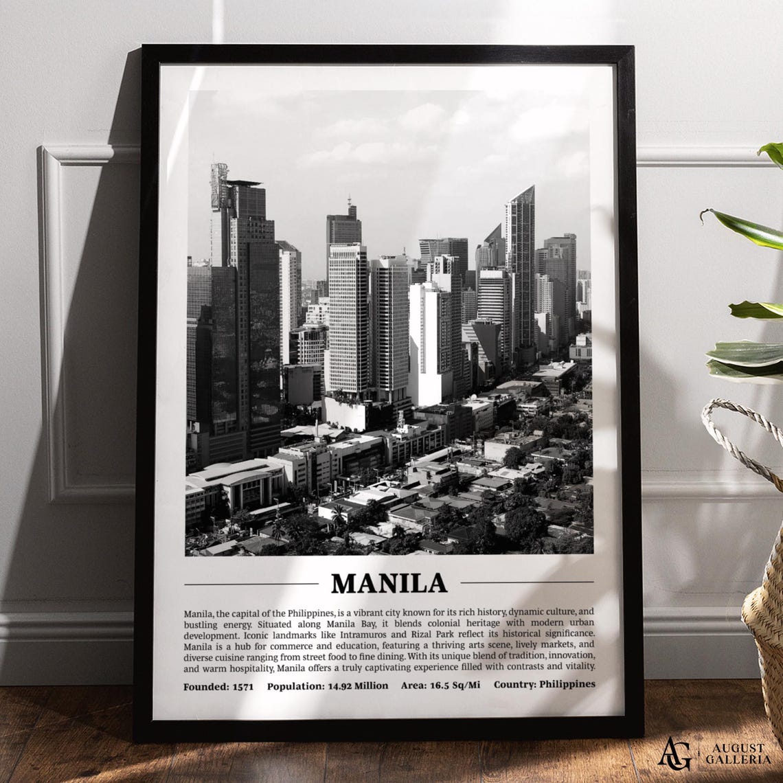 Manila Black and White City Skyline Philippines Travel Poster