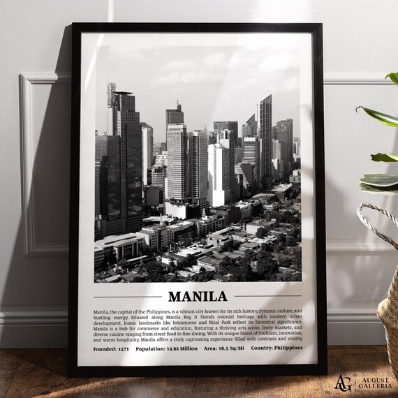 Manila Black and White City Skyline Philippines Travel Poster