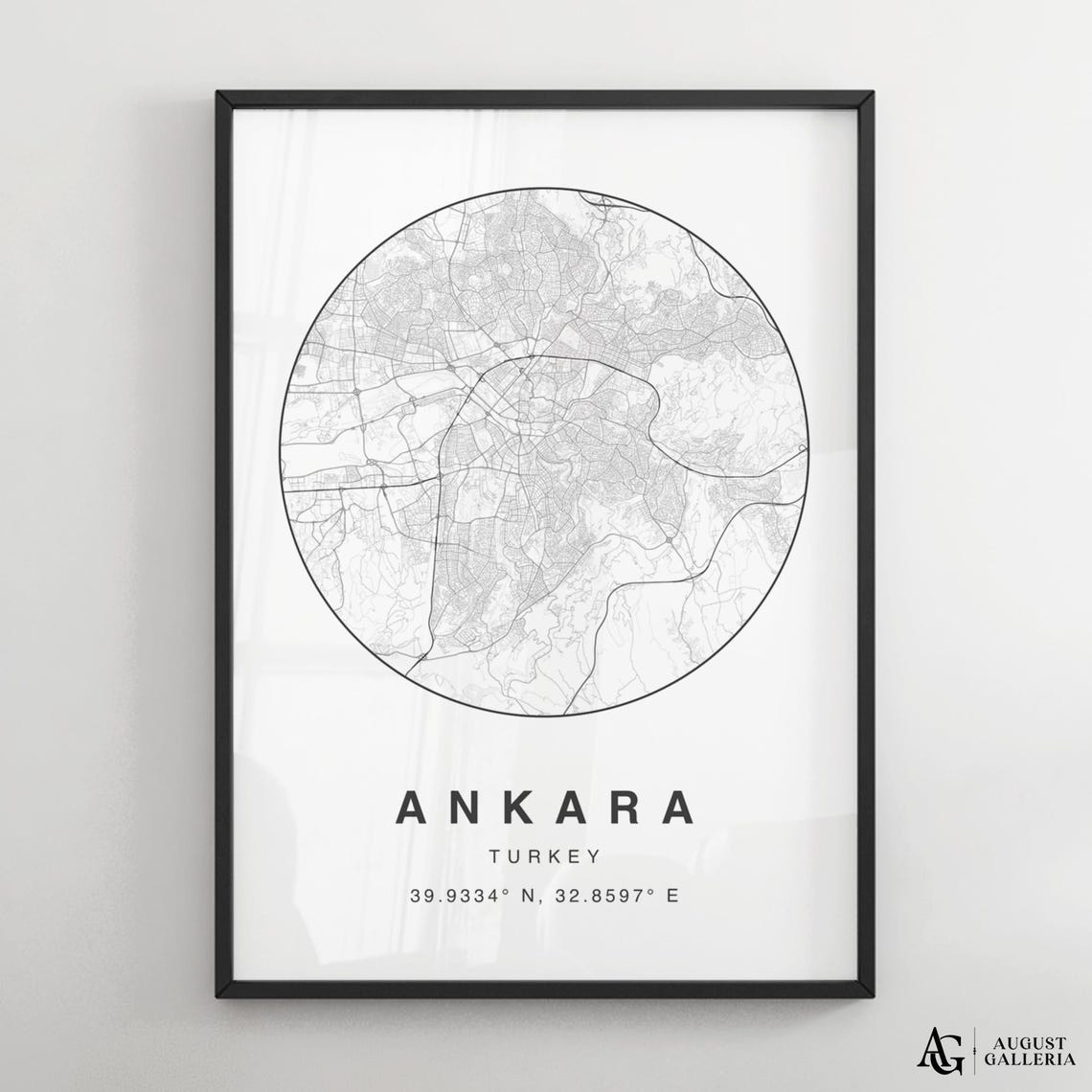 Ankara Turkey Minimalist Black White Circular Street Map Poster