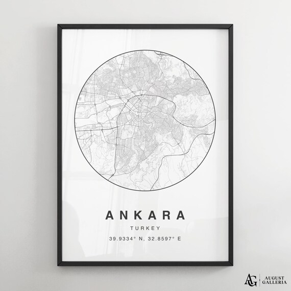 Ankara Turkey Minimalist Black White Circular Street Map Poster