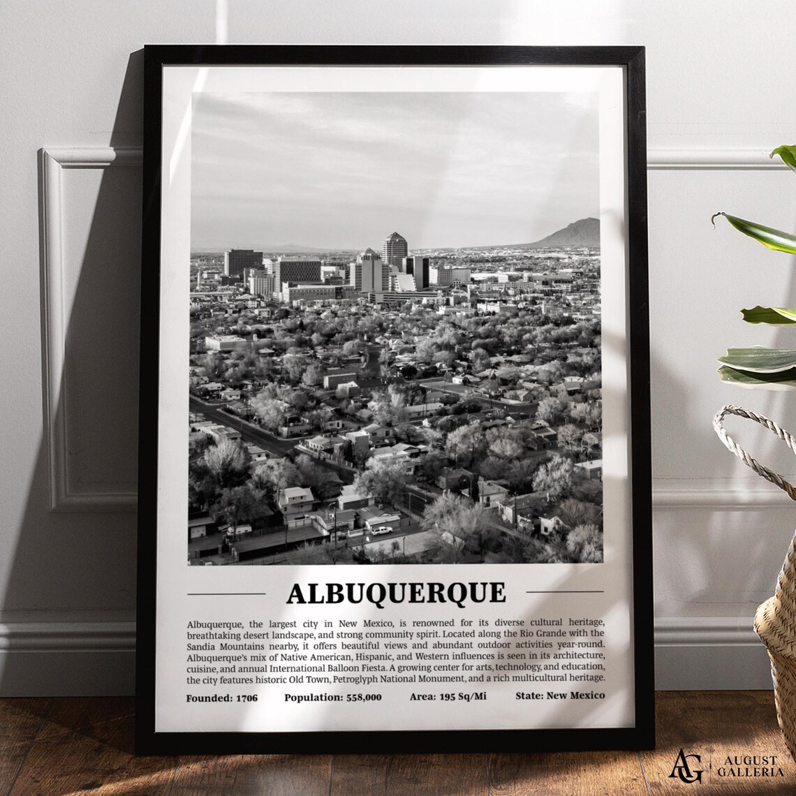 Albuquerque Sandia Mountains Skyline Black And White City Photo Poster
