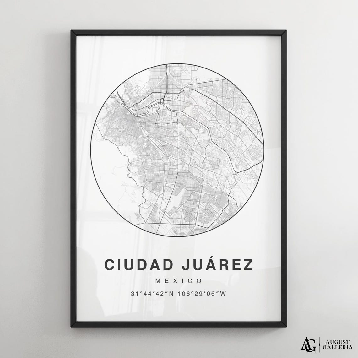 Ciudad Juarez Mexico Minimalist Black White Street Map Poster