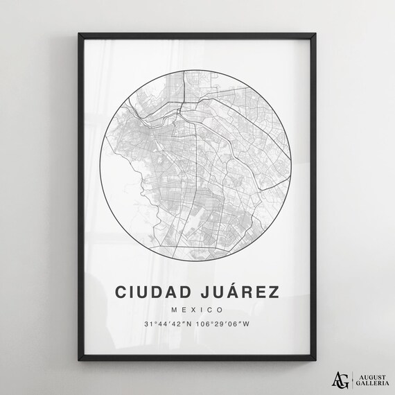 Ciudad Juarez Mexico Minimalist Black White Street Map Poster