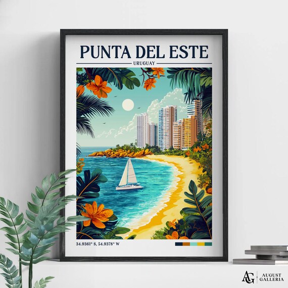 Punta Del Este Uruguay Retro Beach Travel Sailboat Vintage Art Poster