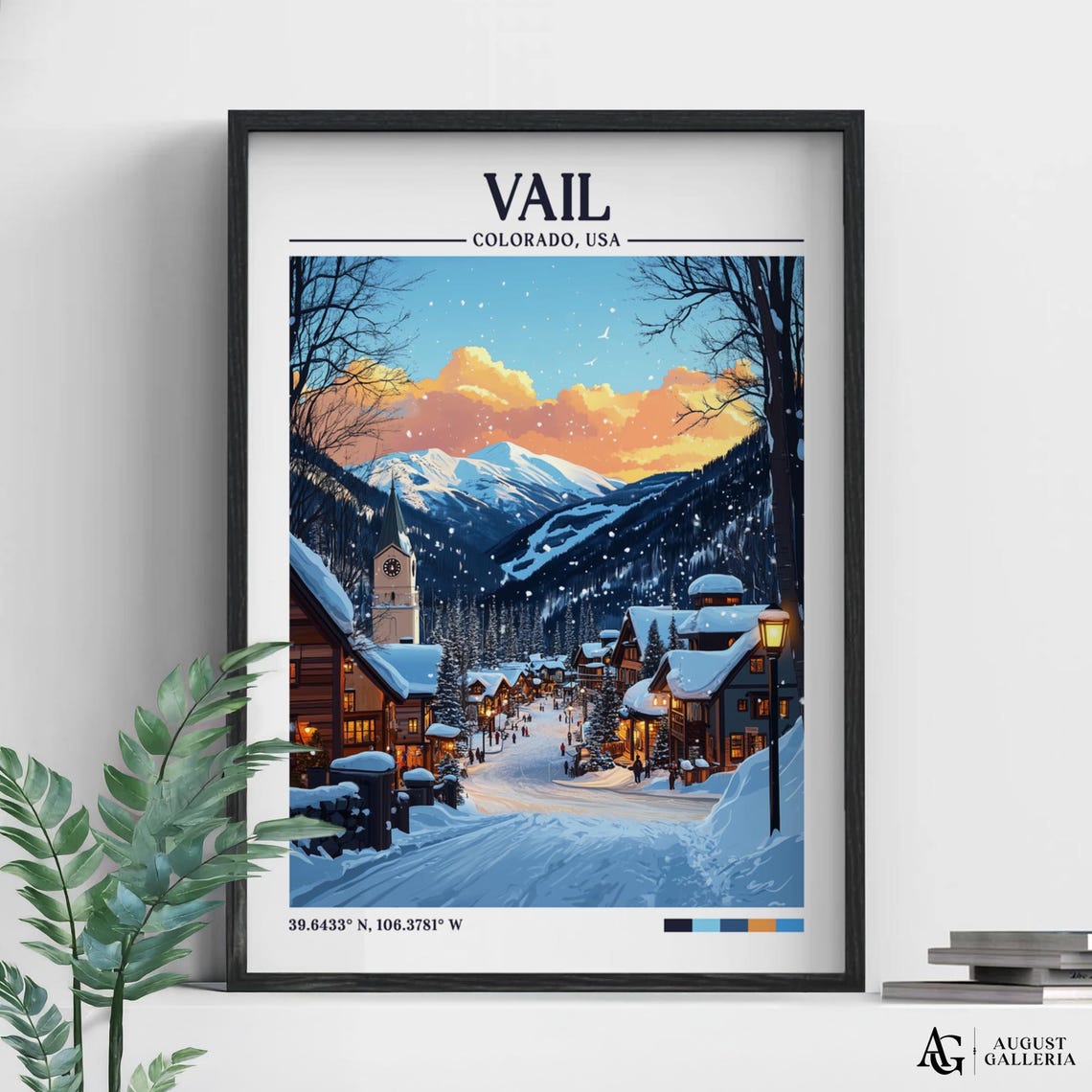 Vail Colorado Retro Travel Print Wall Art Framed Canvas Poster Illustration Wanderlust