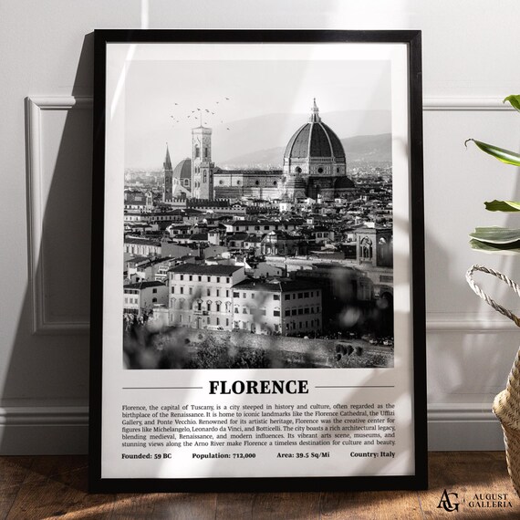 Florence Cathedral Duomo Black White Italy City Travel Skyline Poster