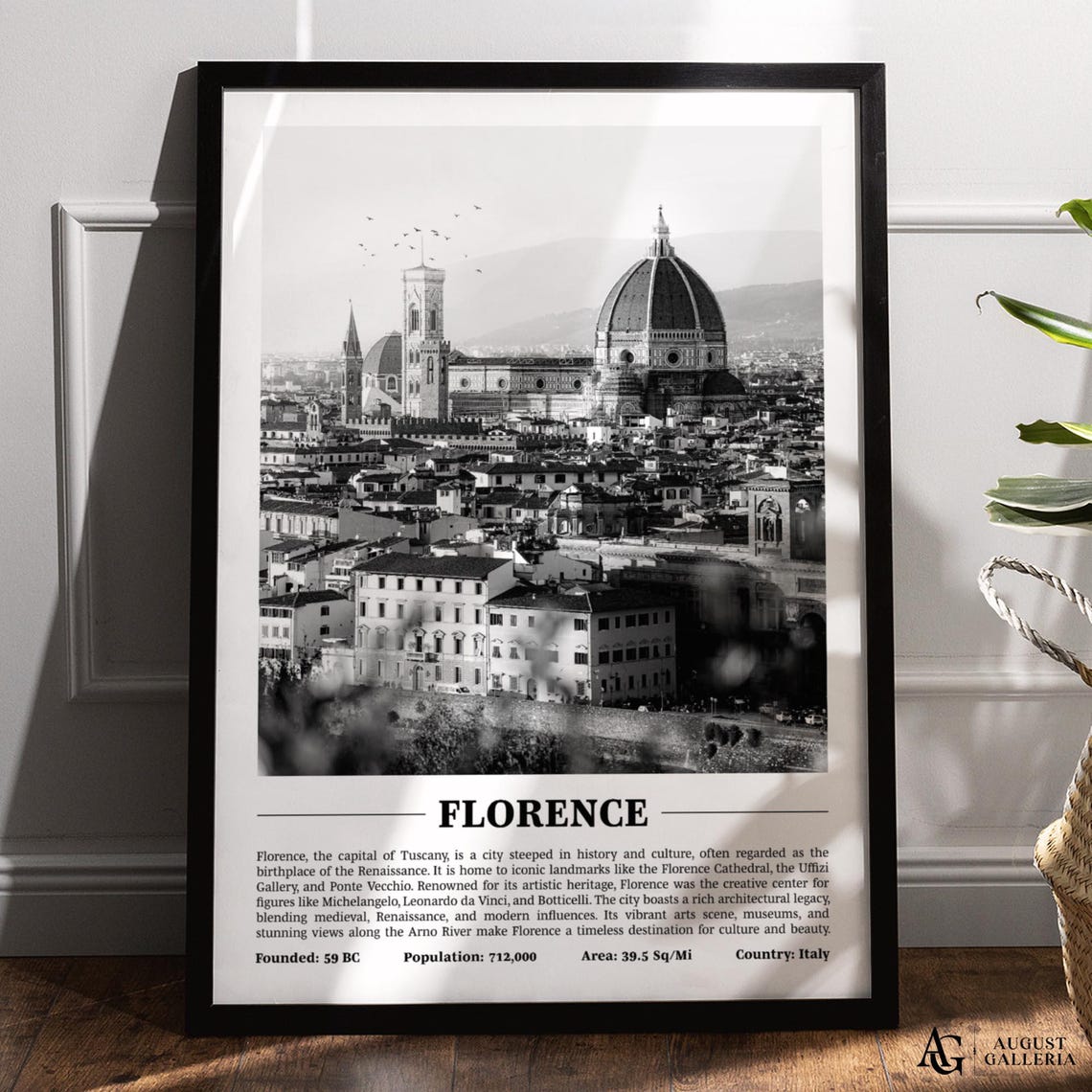 Florence Cathedral Duomo Black White Italy City Travel Skyline Poster