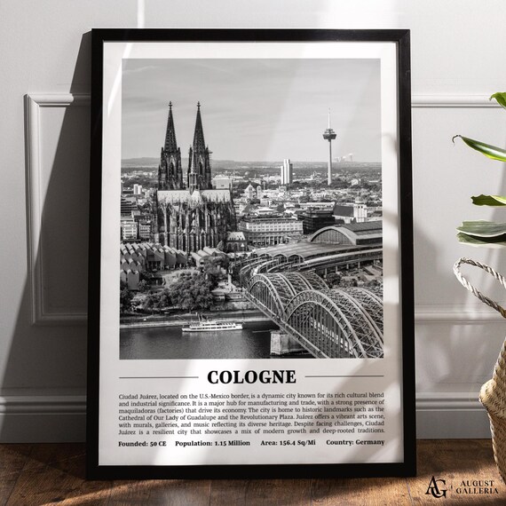 Cologne Black And White Skyline Travel Poster Germany Cathedral