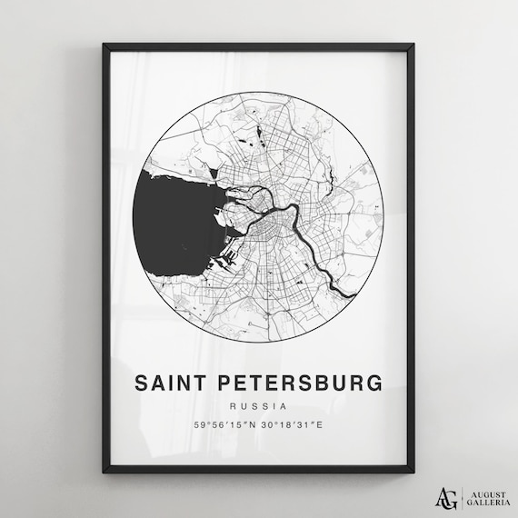 Saint Petersburg Russia Circular City Map Black And White Minimalist Poster