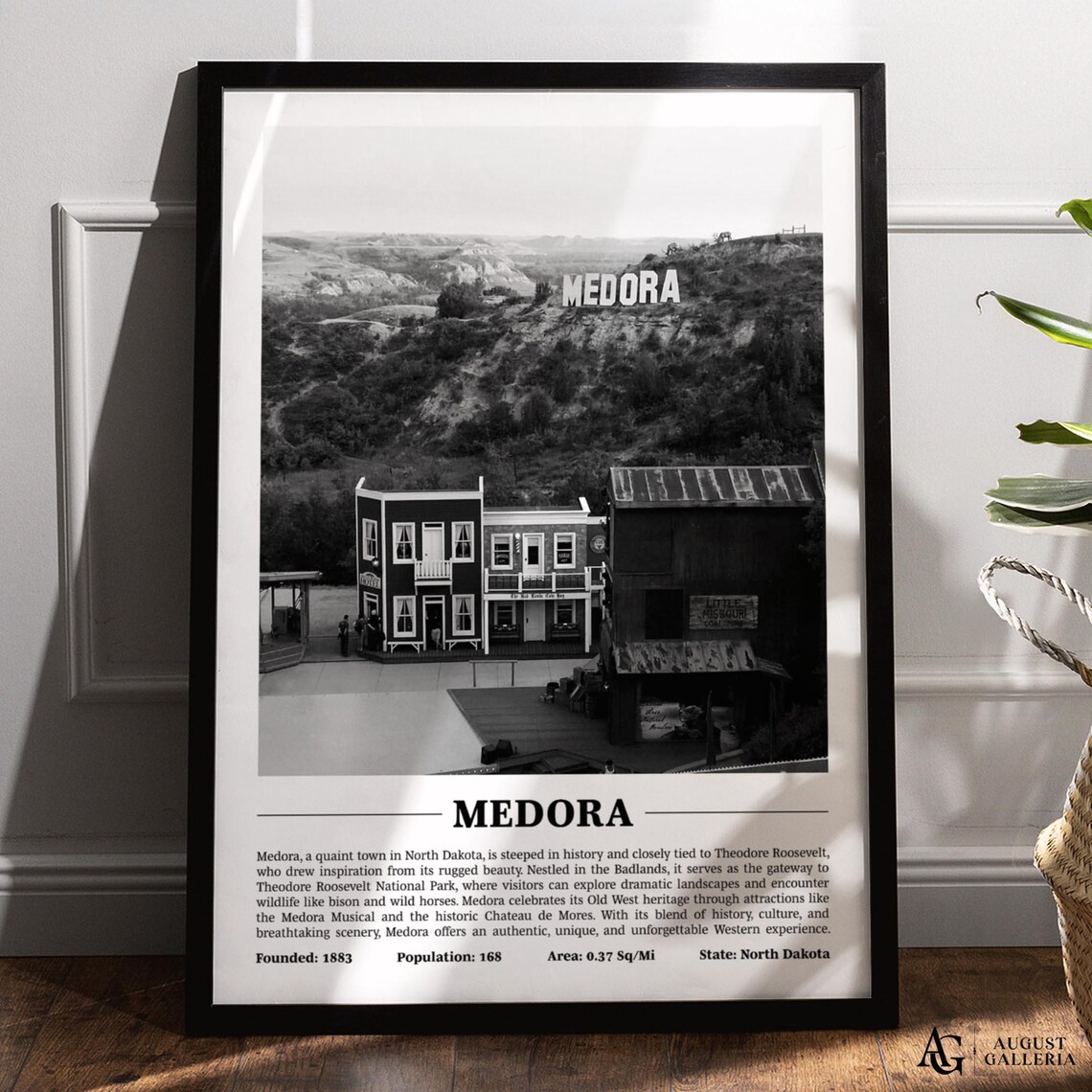 Medora Black and White Western Town North Dakota Travel Poster