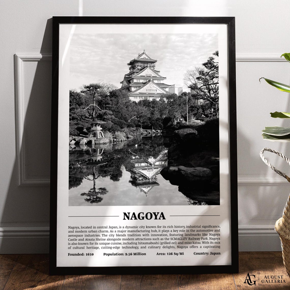 Nagoya Castle Reflected In Pond Black And White Japan City Poster