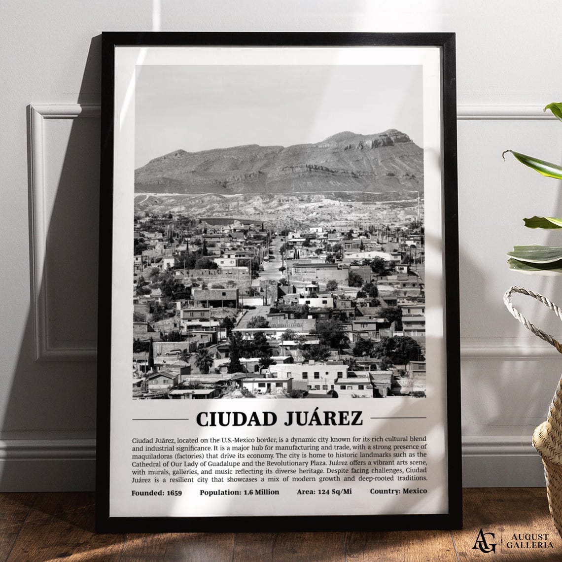 Ciudad Juarez Black And White Skyline Travel Poster Mexico Border