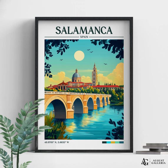 Salamanca Spain Retro Travel Print Wall Art Framed Canvas Poster Illustration Wanderlust