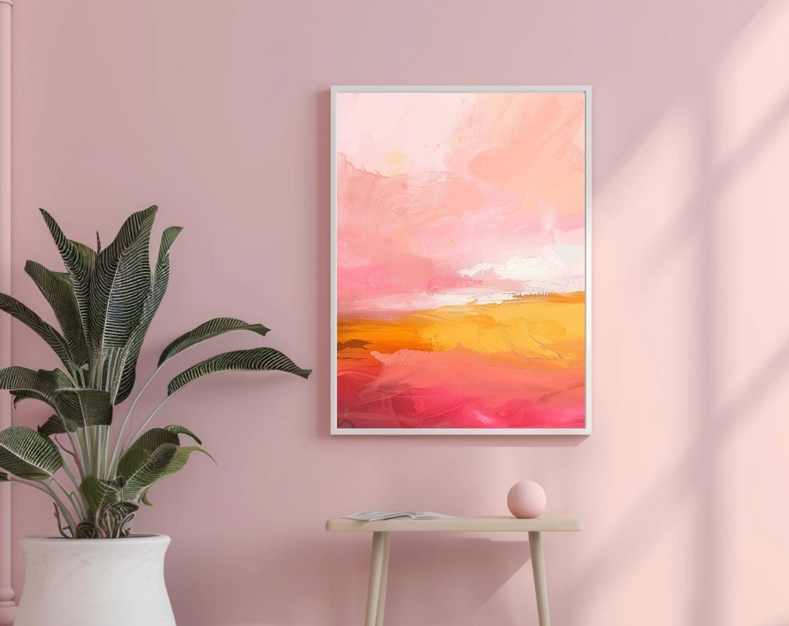 Pink Orange Yellow Abstract Watercolor Sunset Glow Art Poster