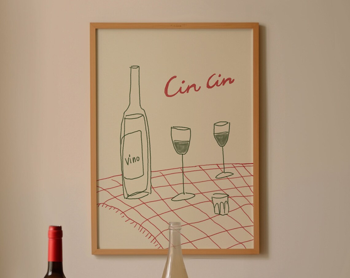 Wine Print Kitchen Poster, Cin Cin Kitchen Decor - Image 3