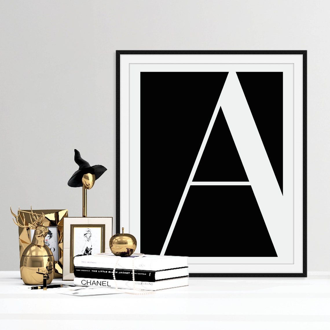 Oversized Letter A Monogram Bold Black and White Typography Poster - Image 3