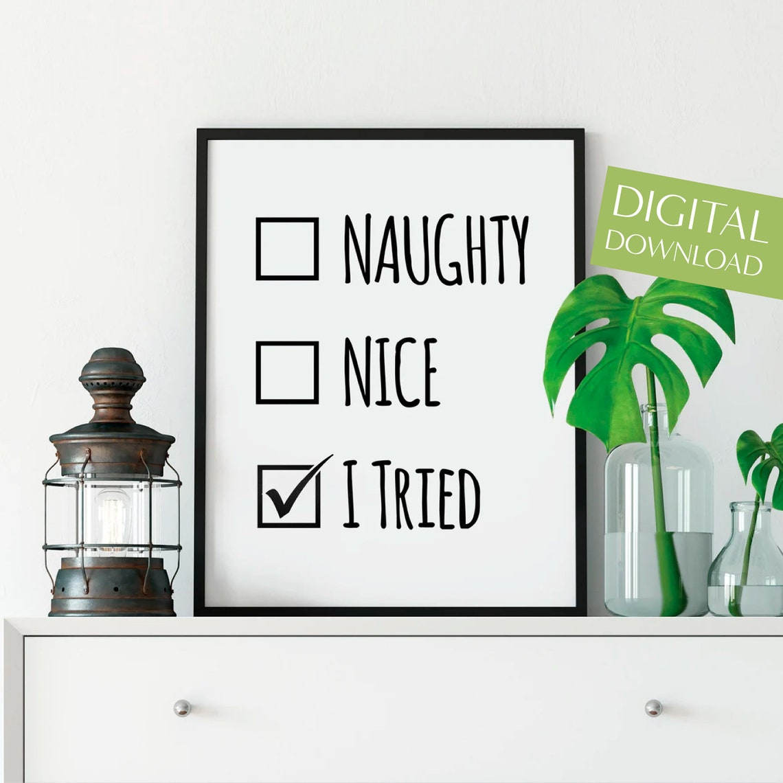 Naughty Nice I Tried Funny Christmas Checklist Humor Art Poster
