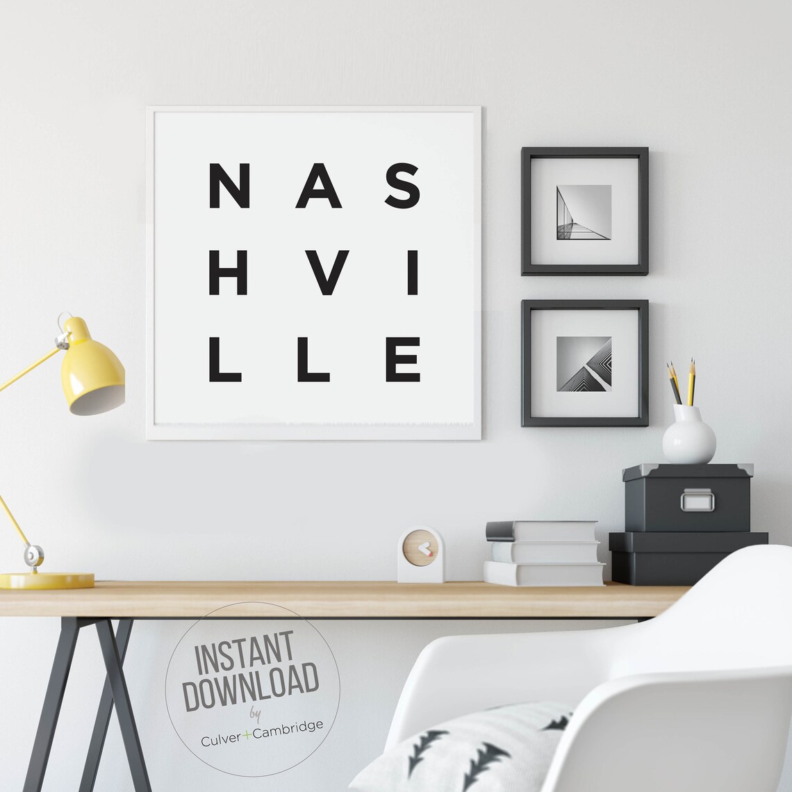 Nashville Tennessee Minimalist Block Letter Typography Poster