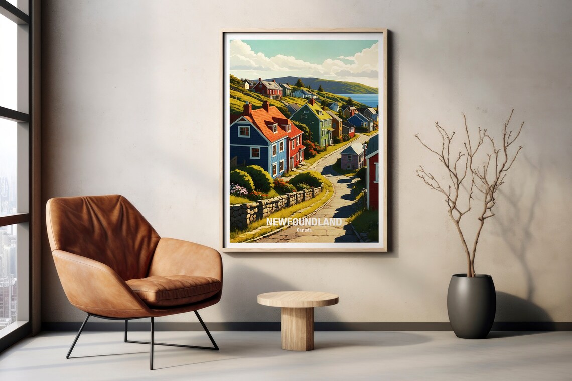 Newfoundland Canada Colorful Jellybean Hillside Harbor Houses Poster - Image 2